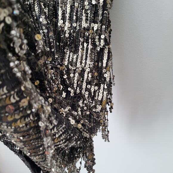 NWT $1000 Alice + Olivia Chicago Sequin Fringe Mini Dress Gunmetal Silver Sz 0 - Picture 15 of 16